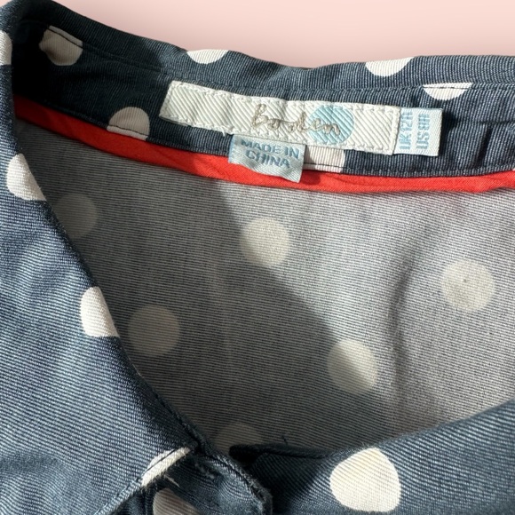 Woman’s Boden Blue Polka Dot Print Tank Top Collar Button Front Dress Size 12 - Picture 9 of 15